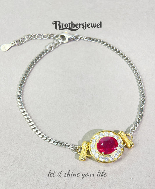 S925 Sterling Silver Natural Ruby Bracelet  L0168170