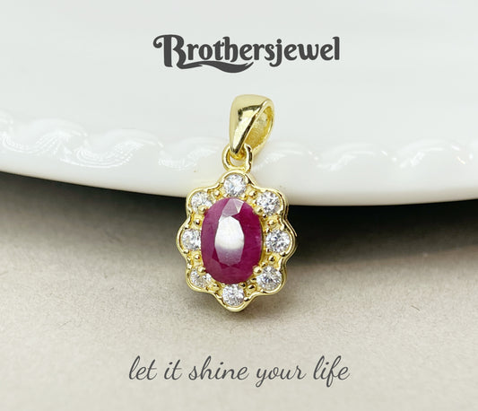 S925 Sterling Silver Natural Ruby  Pendant  N0120111